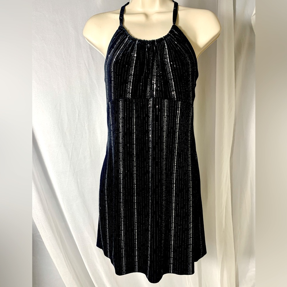 Black Velvet and Silver Sparkle Halter Tie Dress. Very Shiny.